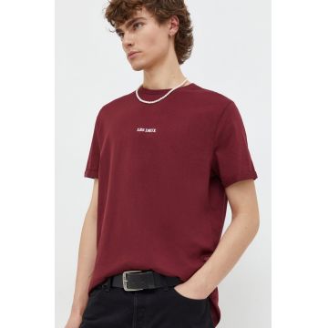 Les Deux tricou din bumbac barbati, culoarea bordo, cu imprimeu