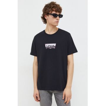 Levi's tricou din bumbac barbati, culoarea negru, cu imprimeu