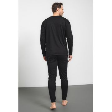 Pijama din bumbac cu banda logo