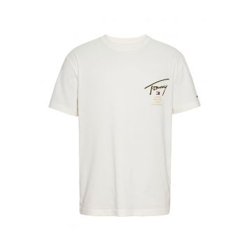 Tricou din bumbac organic cu logo - Alb/Bej