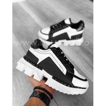 Adidasi barbati casual albi cu negru LM052 T2-3