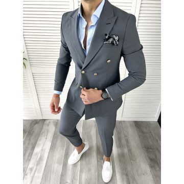 Costum barbati gri slim fit in sacou + pantaloni 11730 P20-4.3