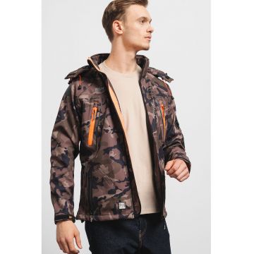 Geaca cu imprimeu camuflaj si gluga detasabila Techno - Negru/Kaki