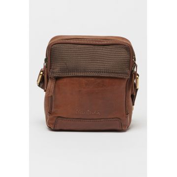 Geanta crossbody de piele cu detalii de panza
