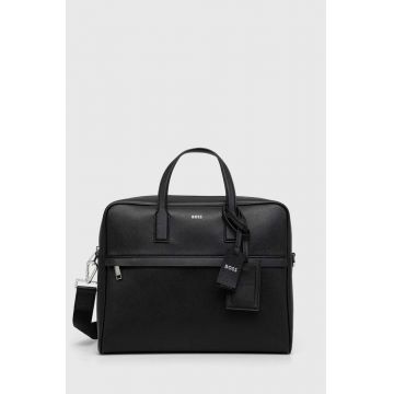 BOSS geantă pentru laptop din piele culoarea negru 50483563