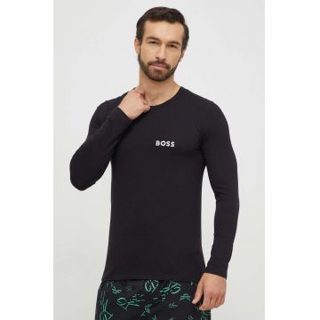 BOSS longsleeve barbati, culoarea negru, neted