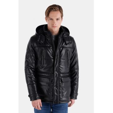 Geaca de piele ecologica cu gluga Geaca de piele ecologica cu gluga