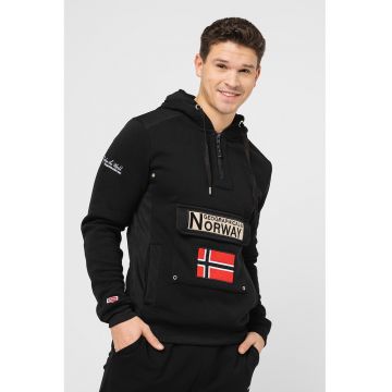 Hanorac cu fermoar scurt si logo brodat Gymclass - Negru