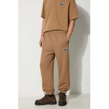 Lacoste pantaloni de trening din bumbac culoarea maro, uni