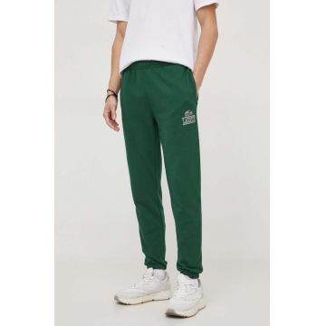 Lacoste pantaloni de trening din bumbac culoarea verde, cu imprimeu