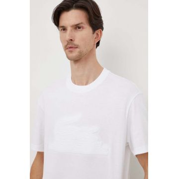 Lacoste tricou din bumbac barbati, culoarea alb, cu imprimeu