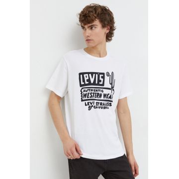 Levi's tricou din bumbac barbati, culoarea alb, cu imprimeu