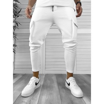 Pantaloni de trening albi conici 12372 K17-3