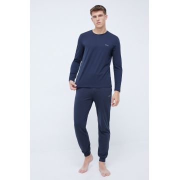 BOSS longsleeve de pijama culoarea albastru marin, cu imprimeu