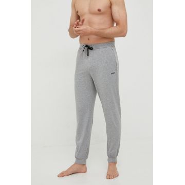 BOSS pantaloni de pijama barbati, culoarea gri, cu imprimeu