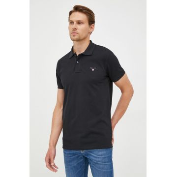 Gant polo de bumbac culoarea negru, neted