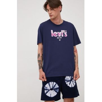 Levi's tricou din bumbac culoarea albastru marin, cu imprimeu