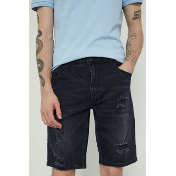 Medicine pantaloni scurti jeans barbati, culoarea albastru marin