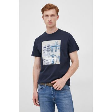 Pepe Jeans tricou din bumbac culoarea albastru marin, cu imprimeu