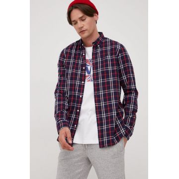 Superdry camasa din bumbac barbati, culoarea albastru marin, cu guler button-down, regular