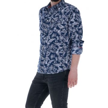 Camasa cu imprimeu tropical si buzunar aplicat pe piept