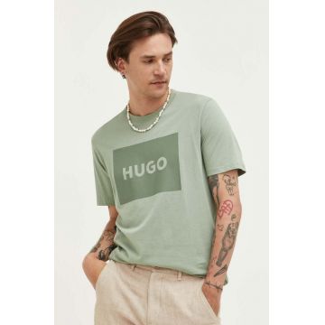 HUGO tricou din bumbac culoarea verde, cu imprimeu