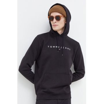 Tommy Jeans bluză bărbați, culoarea negru, cu glugă, imprimeu DM0DM17985