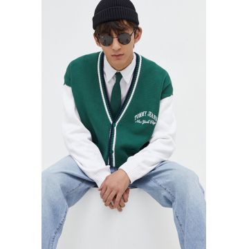 Tommy Jeans cardigan din bumbac culoarea verde