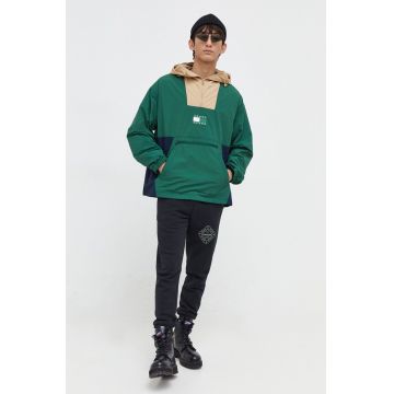 Tommy Jeans geaca barbati, culoarea verde, de tranzitie, oversize