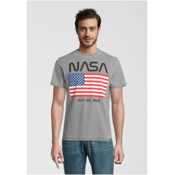 Tricou de bumbac cu decolteu la baza gatului NASA Moon Landing Date USA Flag 5377