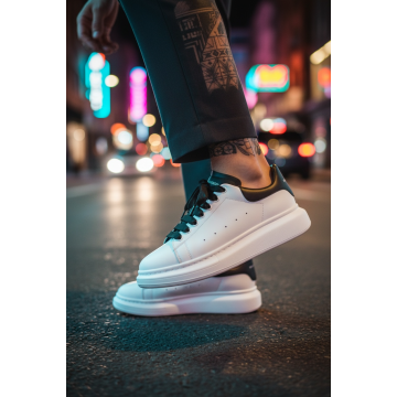 Adidasi unisex vip albi cu sireturi negre  B03  T8-2