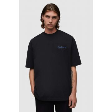 AllSaints tricou din bumbac UNDERGROUND SS CREW barbati, culoarea negru, cu imprimeu