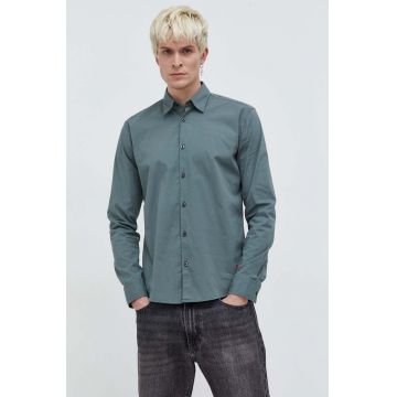 HUGO cămașă bărbați, culoarea verde, cu guler clasic, slim 50500216