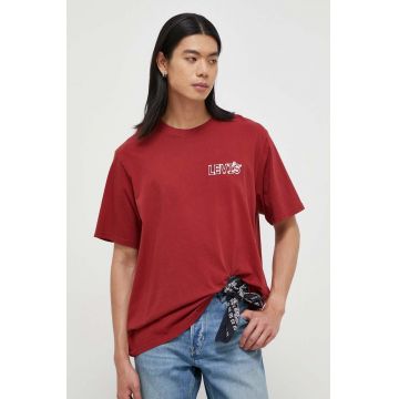 Levi's tricou din bumbac barbati, culoarea bordo, cu imprimeu