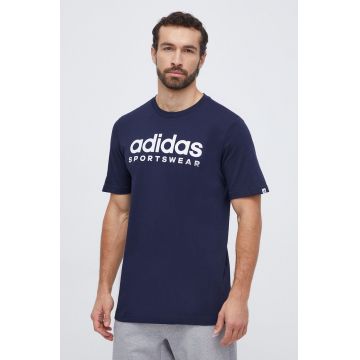 adidas tricou din bumbac bărbați, culoarea bleumarin, cu imprimeu IW8834