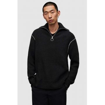 AllSaints pulover Asteroid barbati, culoarea negru, călduros, cu guler