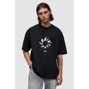 AllSaints tricou din bumbac Halo barbati, culoarea negru, cu imprimeu