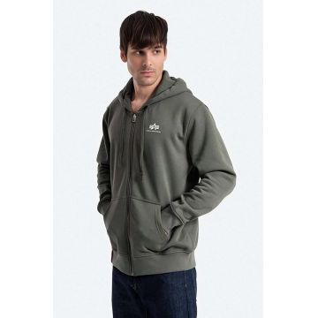 Alpha Industries bluză Basic Zip Hoody bărbați, culoarea verde, cu glugă, uni 118342.142-green