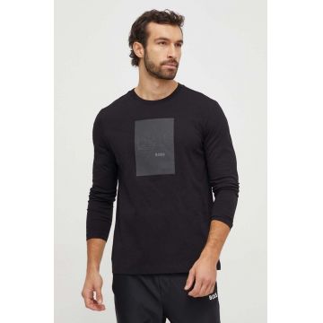 BOSS Green longsleeve din bumbac culoarea negru, cu imprimeu 50506346