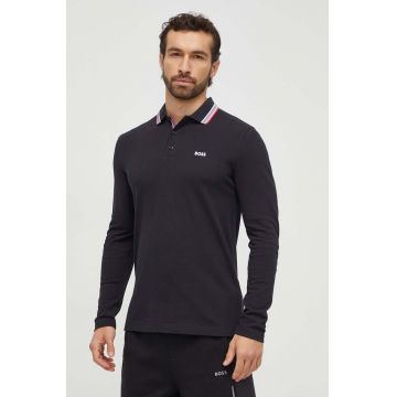 Boss Green longsleeve din bumbac culoarea negru, cu imprimeu, 50506191