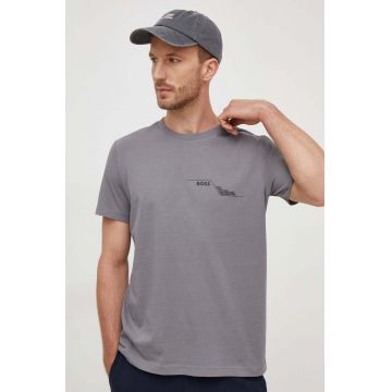 Boss Green tricou din bumbac barbati, culoarea gri, cu imprimeu