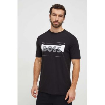 Boss Green tricou din bumbac barbati, culoarea negru, cu imprimeu