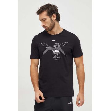 BOSS Green tricou din bumbac bărbați, culoarea negru, cu imprimeu 50506358