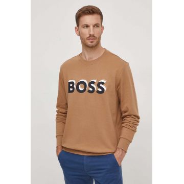 BOSS hanorac de bumbac barbati, culoarea bej, cu imprimeu