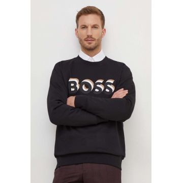 BOSS hanorac de bumbac bărbați, culoarea negru, cu imprimeu 50507939