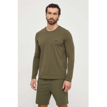 BOSS longsleeve barbati, culoarea verde, neted