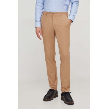 BOSS pantaloni barbati, culoarea bej, mulata