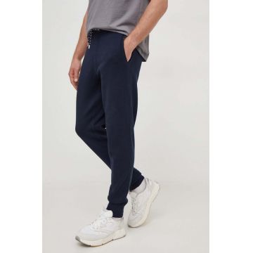 BOSS pantaloni de trening cu amestec de lână culoarea albastru marin, neted