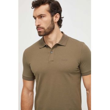 BOSS polo de bumbac culoarea verde, neted