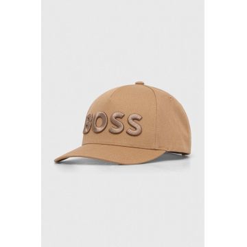 BOSS sapca culoarea bej, cu imprimeu